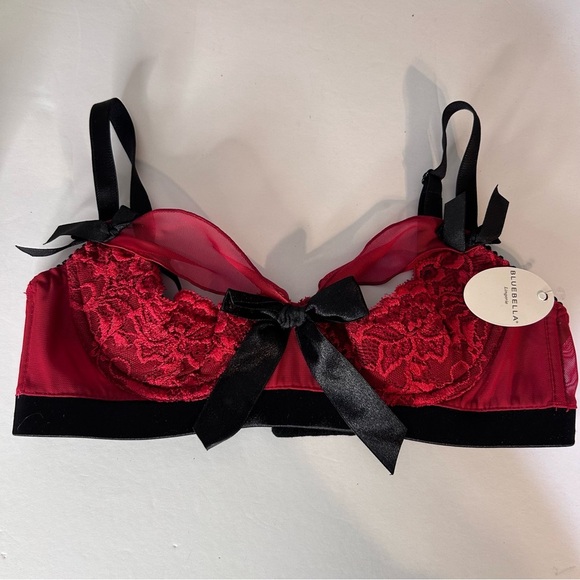 Bluebella Red and Black Lace Bra with Panties Set - Picture 11 of 15